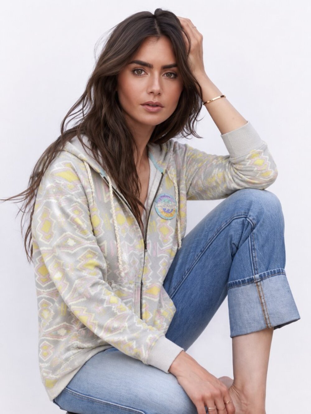 100% cotton Billabong printed zip up hoodie